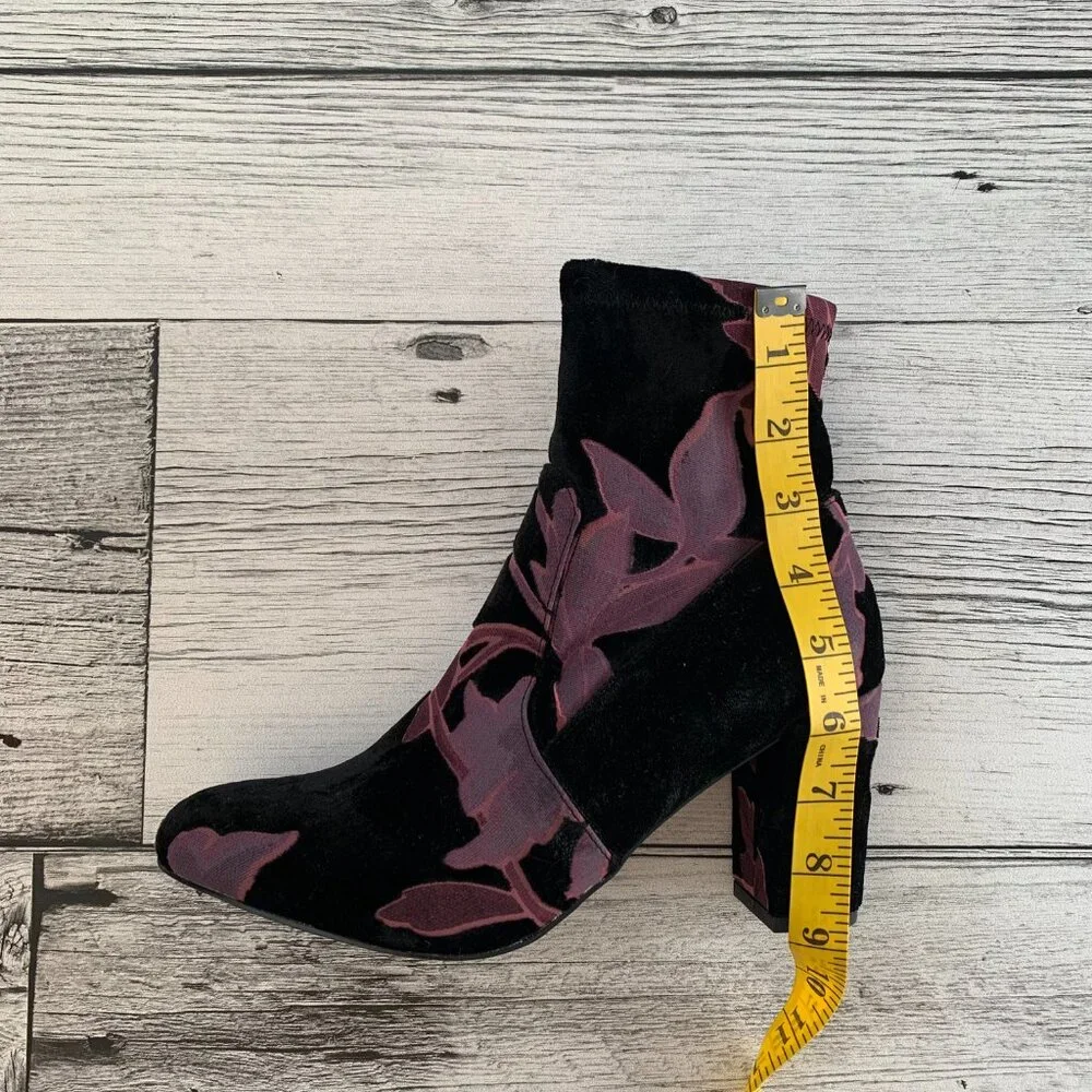 Steve Madden Velvet Floral Pointed Toe Block Heel Whimsigoth Ankle Boots - Picture 10 of 11